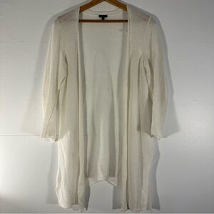 Talbots 100% Linen Cream Women's Open Front Longline Cardigan